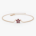 14K Solid Gold Round Ruby and Diamond Flower Charm Bracelet