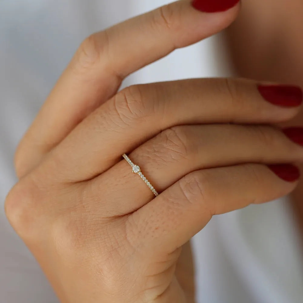 14k Gold Round Diamond Minimalist Pave Stacking Ring 0.20 Carat
