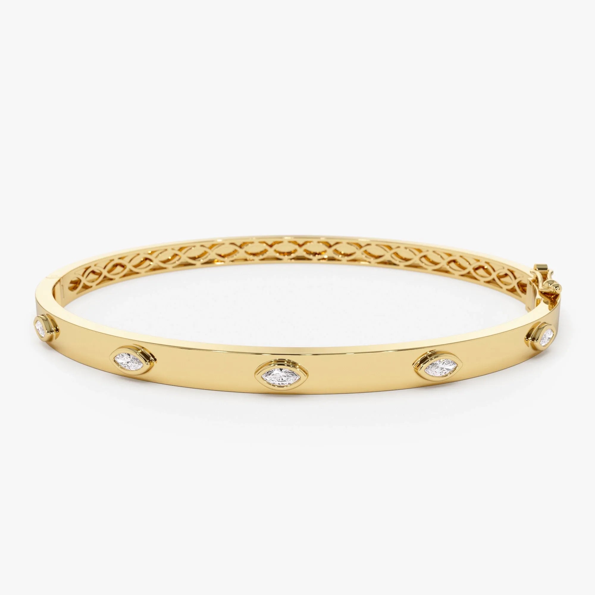 14K Solid Gold 0.30 CTW Marquise Diamond Bezel Set Bangle