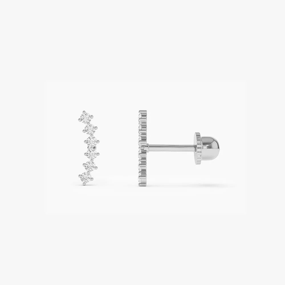 14k Gold Diamond Round Cut Curved Cluster Helix Piercing Stud Single Earring 0.10 ctw