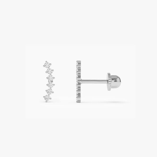 14k Gold Diamond Round Cut Curved Cluster Helix Piercing Stud Single Earring 0.10 ctw