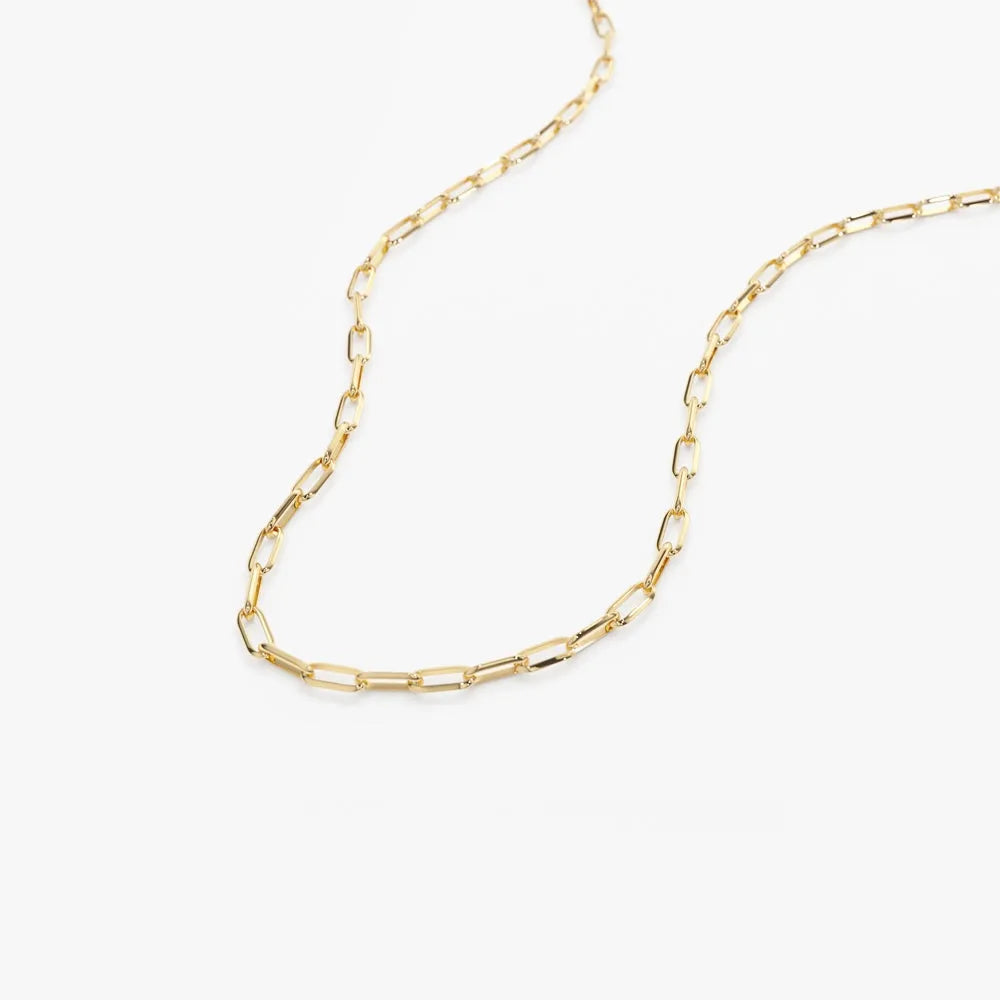 14k Solid Gold Tiny Paperclip Link Necklace Minimalist Layering Chain