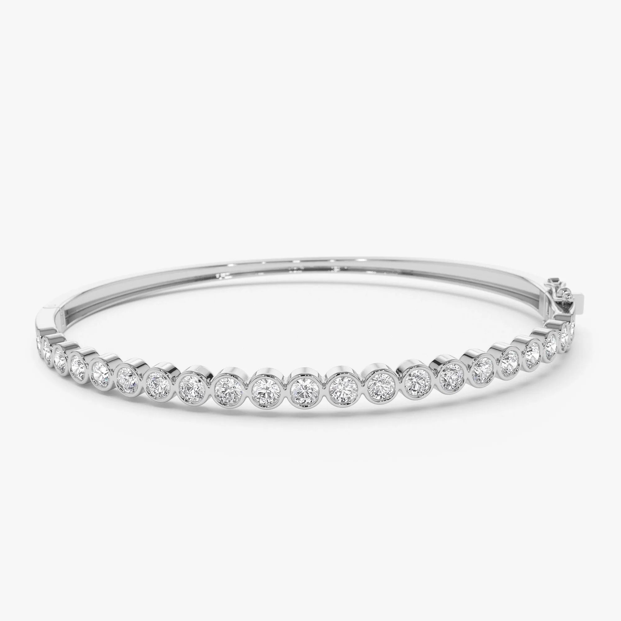 14K Solid Gold 1.58 CTW Round Diamond Bezel Set Bangle