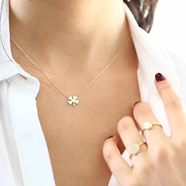 14k Solid Gold Four Leaf Clover Charm Pendant Necklace Good Luck Irish Heritage