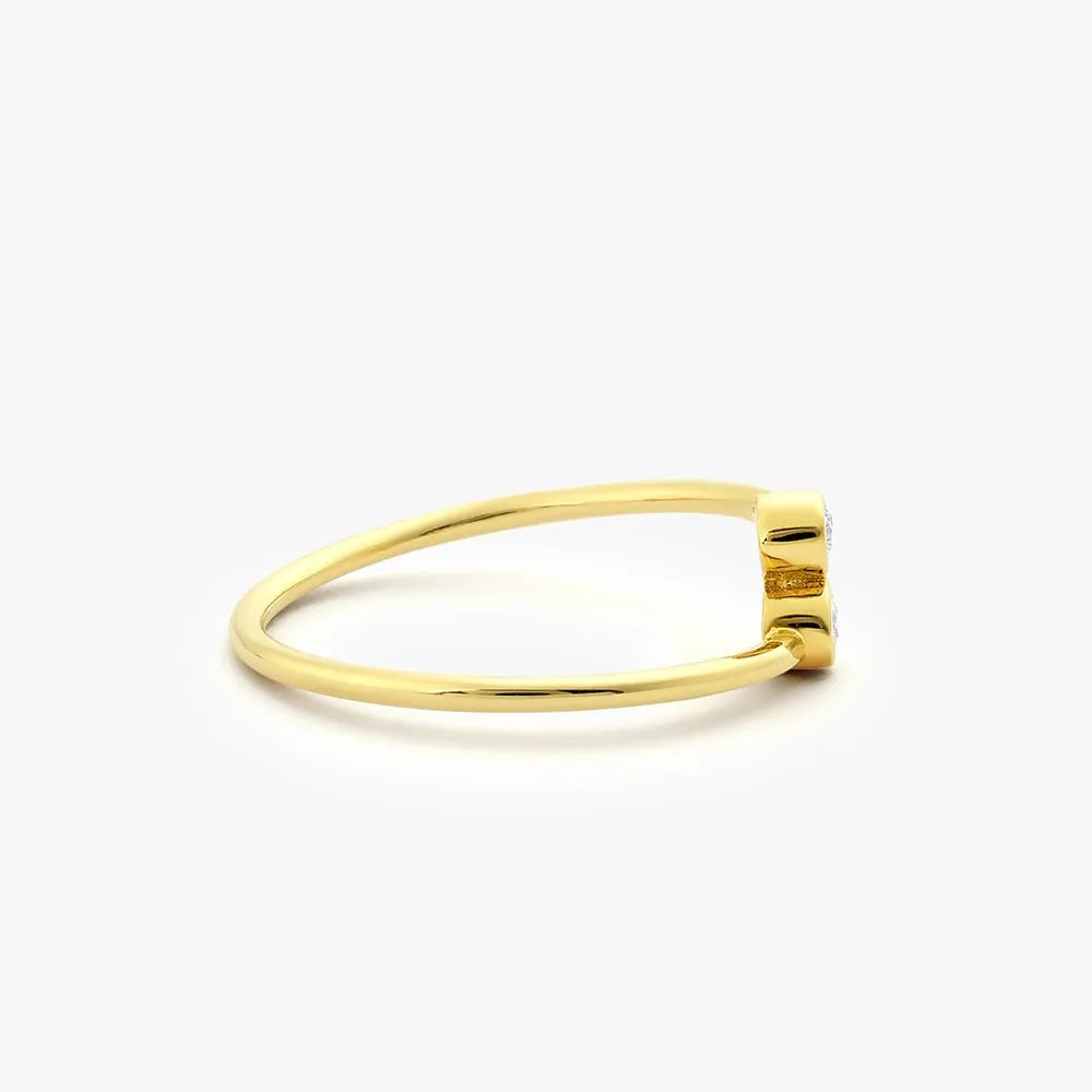 14K Gold Round Diamond Bezel Set Yin Yang Bypass Ring 0.06 CTW