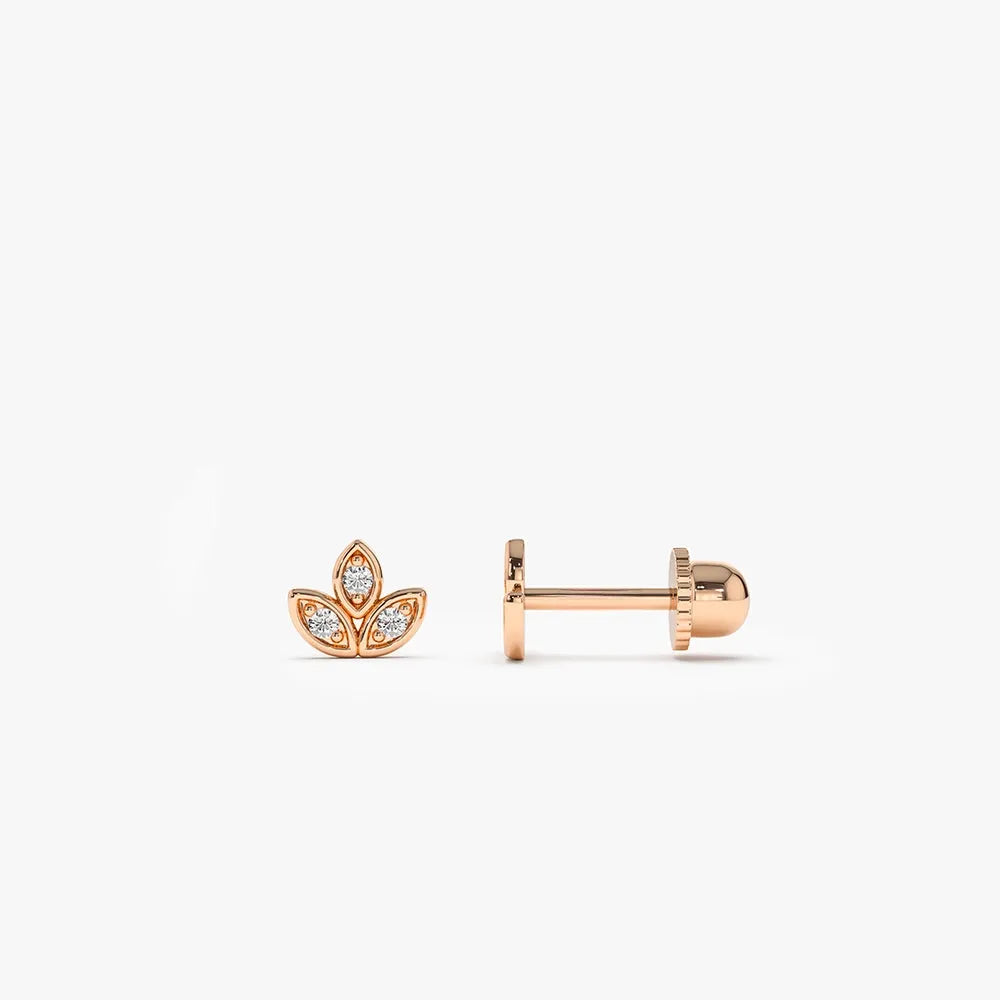 14k Gold Diamond Round Cut Leaf Petal Helix Piercing Single Earring 0.03 ctw