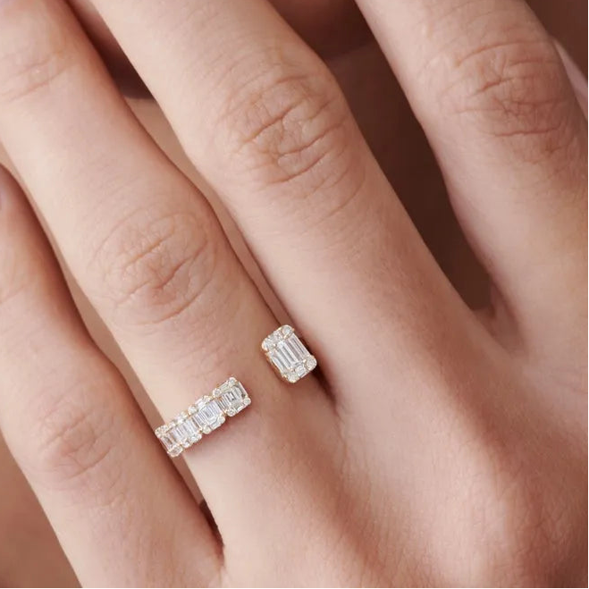 14k Gold 0.55 Carat Baguette and Round Cut Diamond Floating Ring