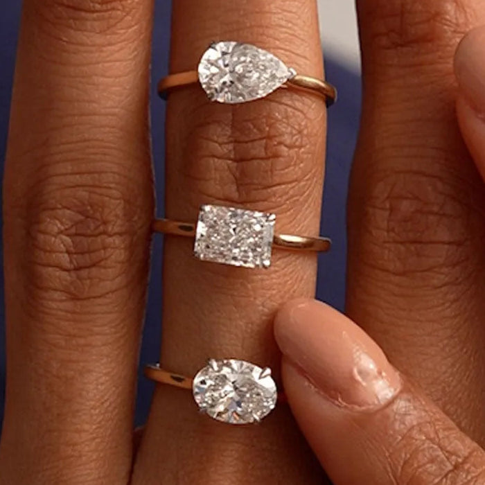 1 CTW Radiant Cut Lab Grown Diamond East-West Engagement Ring in 14K Gold