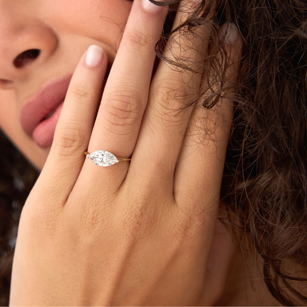 14k Solid Gold 1.5 Carat Marquise Lab Grown Diamond East-West V Prong Engagement Ring Vanna