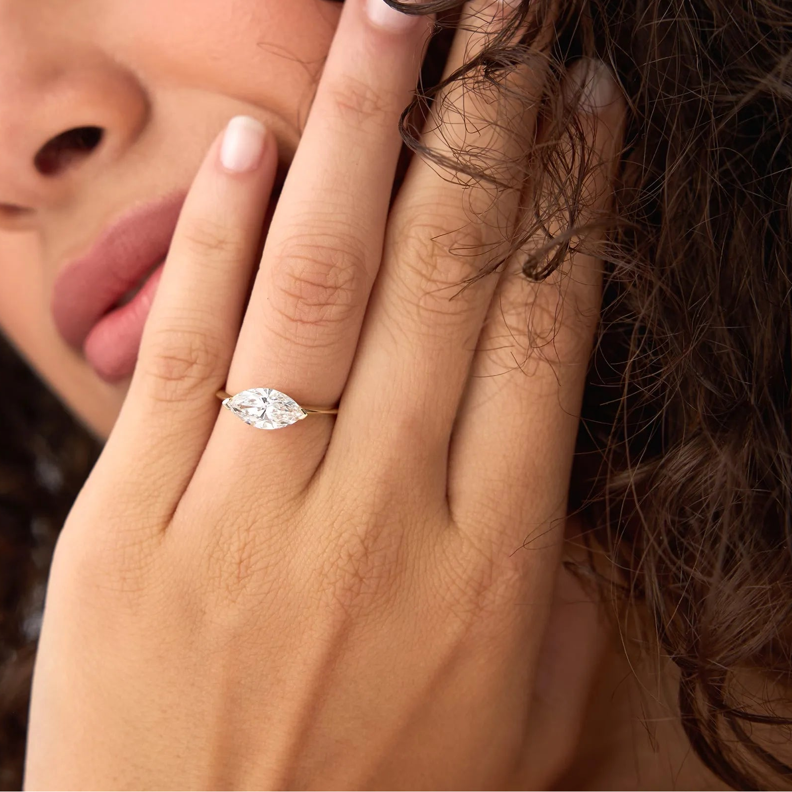 14k Solid Gold 1.5 Carat Marquise Lab Grown Diamond East-West V Prong Engagement Ring Vanna