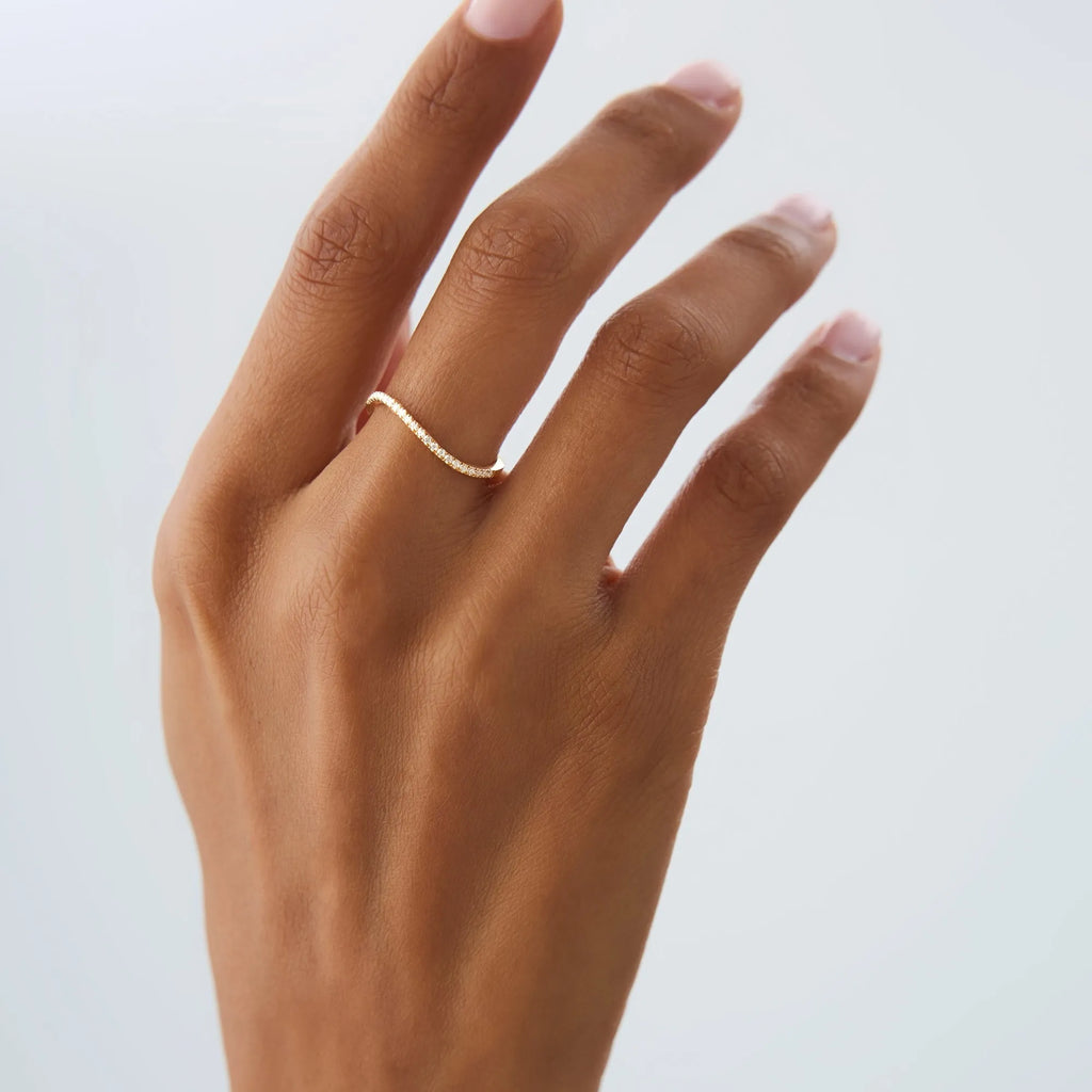 14k Gold 0.11 ctw Round Diamond Micro Pave Wave Ring
