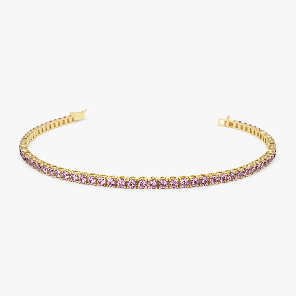 14k Gold Round Pink Tourmaline 4 Prong Tennis Bracelet