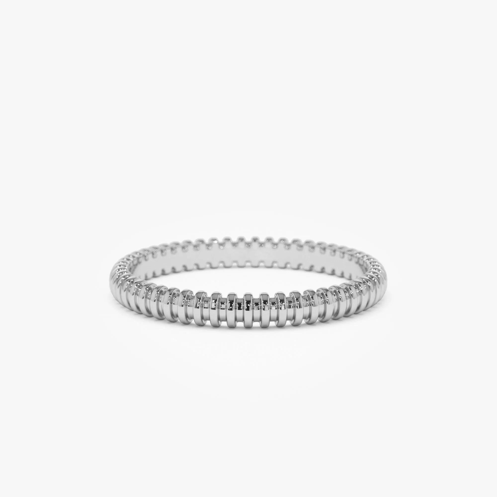 14k Solid Gold Ribbed Stackable Wedding Band Ring