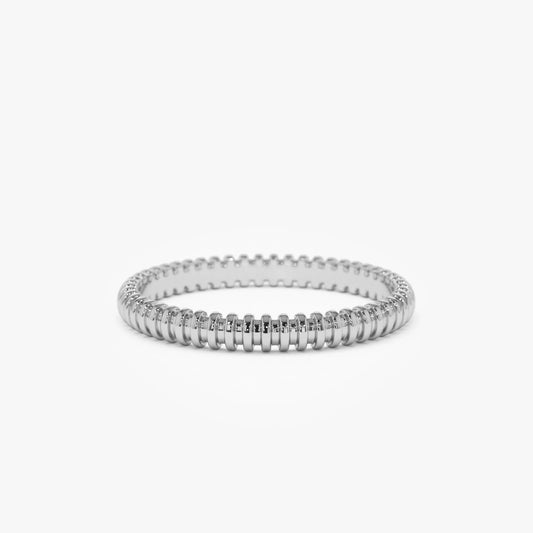 14k Solid Gold Ribbed Stackable Wedding Band Ring