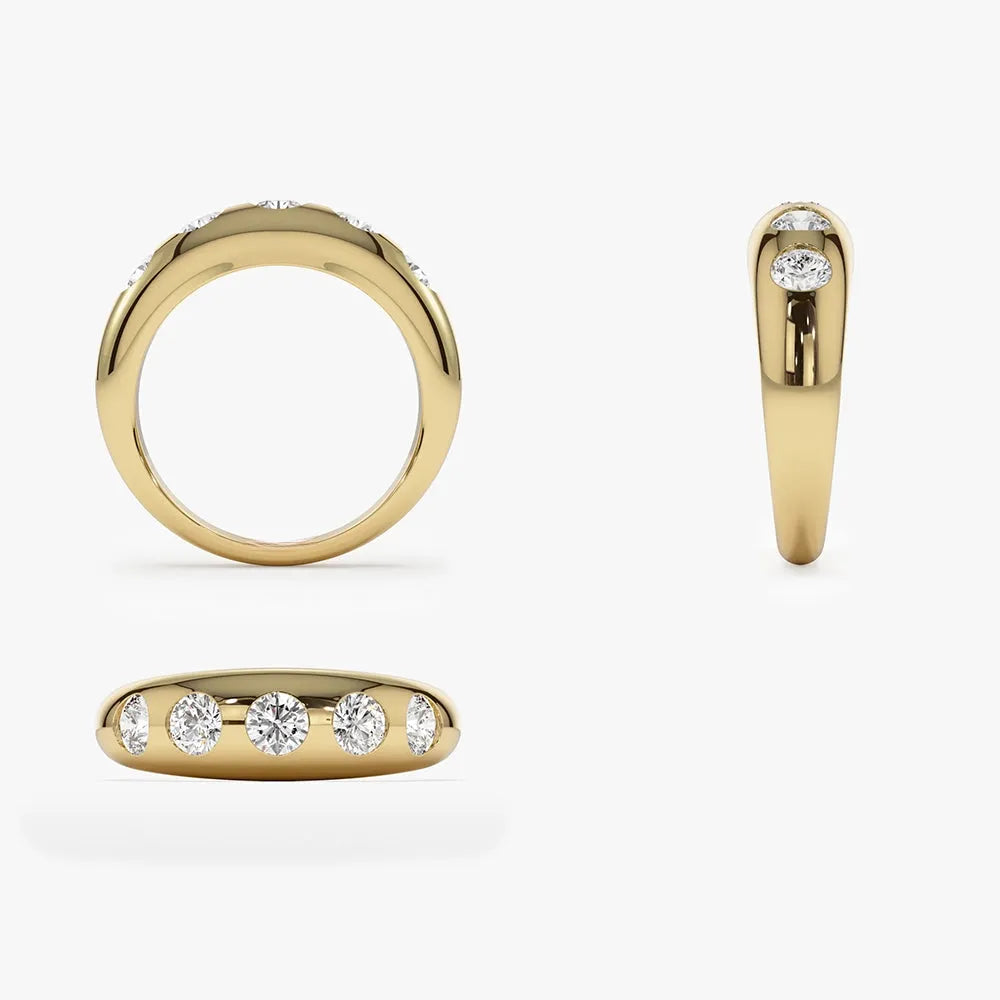 14K Solid Gold Round Diamond 0.90 Carat Dome Chunky Statement Ring