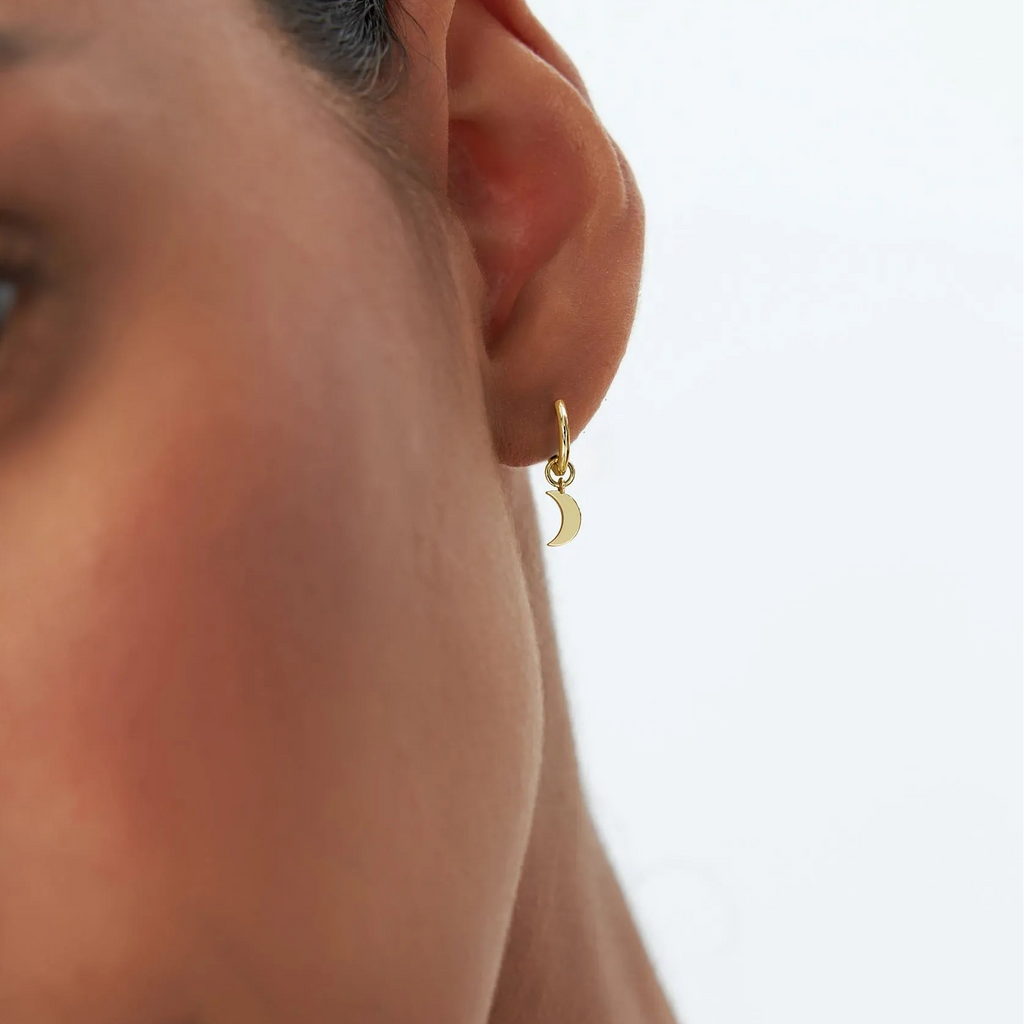 14k Solid Gold Crescent Moon Charm for Hoop Earrings