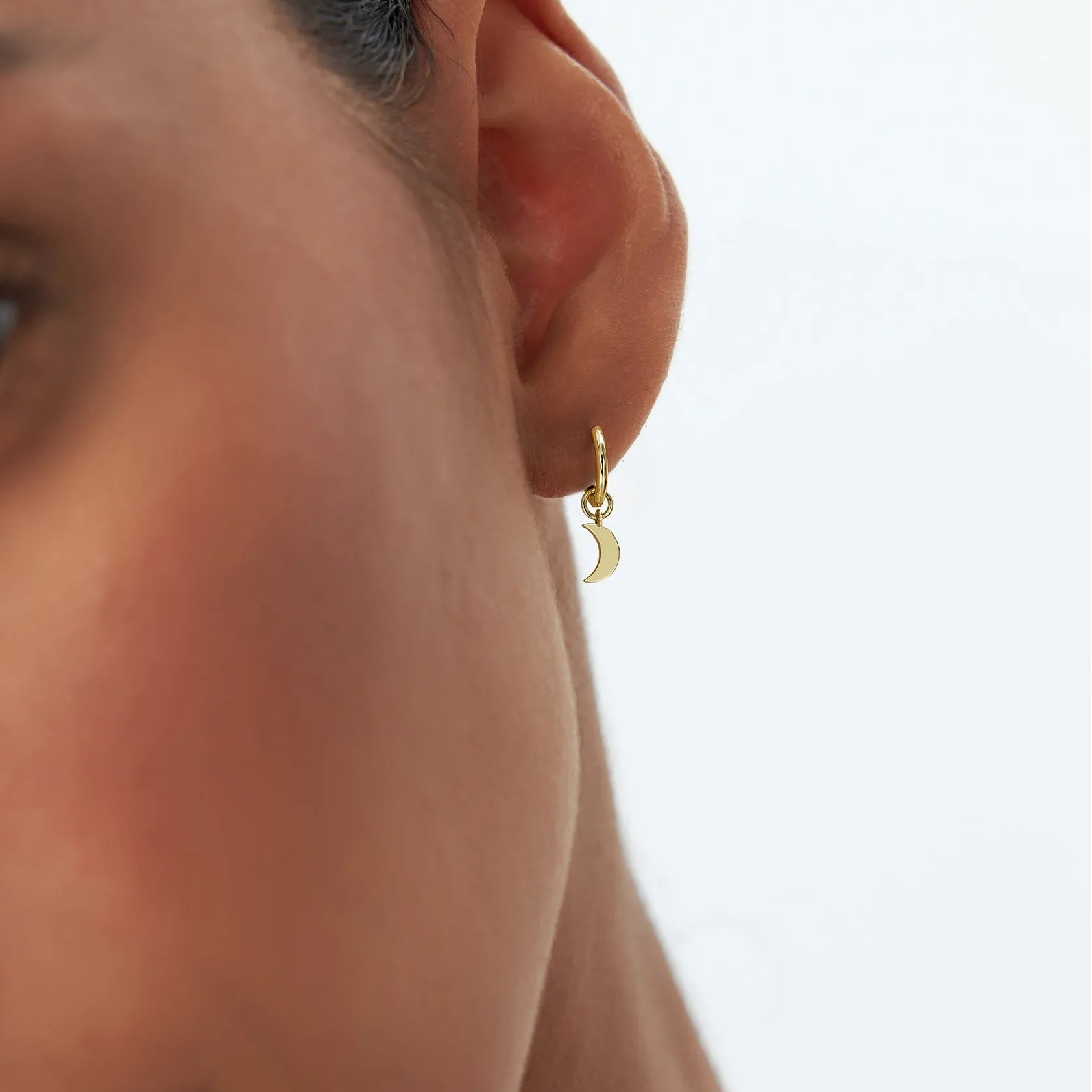 14k Solid Gold Crescent Moon Charm for Hoop Earrings