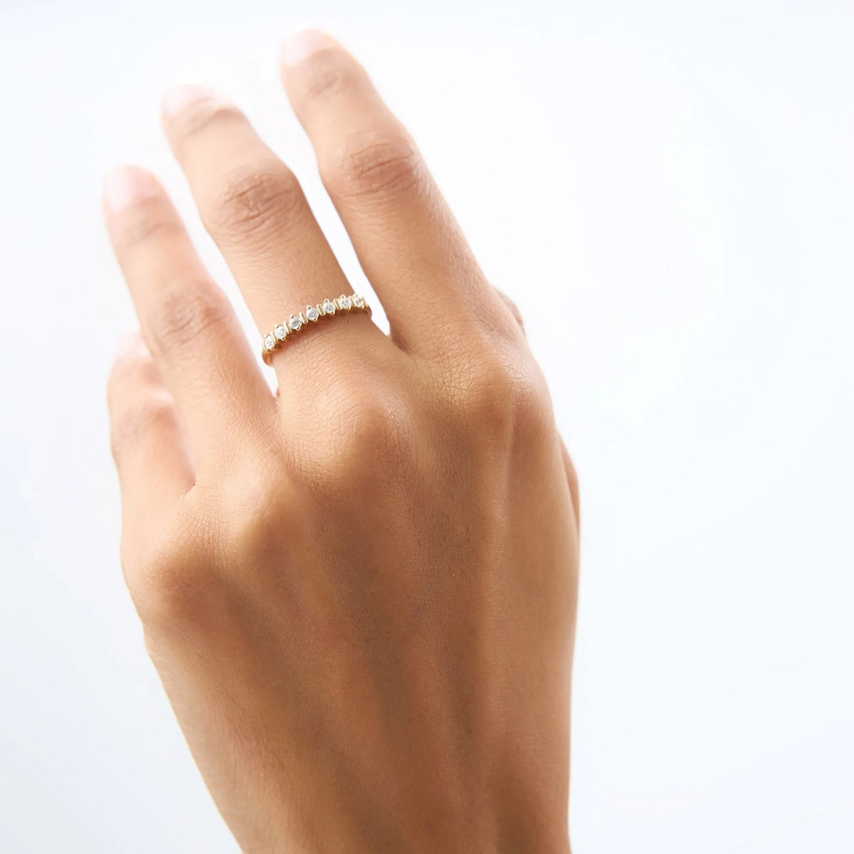 14K Solid Gold 0.20 ctw Round Cut Diamond Seven Stone Wedding Ring