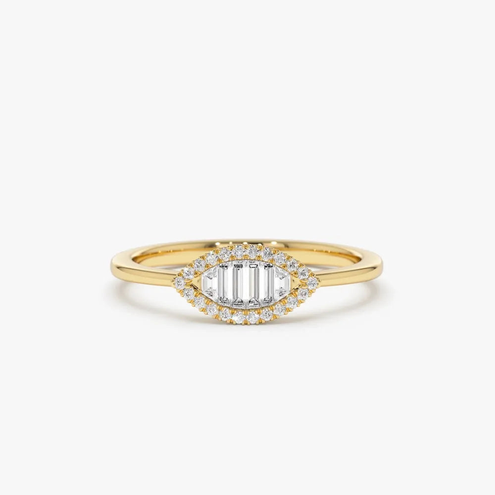 14K Gold Marquise Baguette and Round Diamond Ring 0.25 ctw