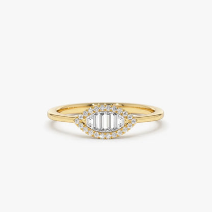 14K Gold Marquise Baguette and Round Diamond Ring 0.25 ctw