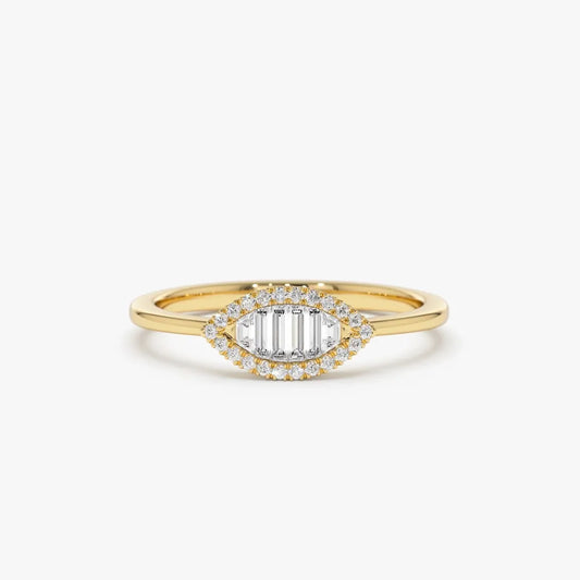 14K Gold Marquise Baguette and Round Diamond Ring 0.25 ctw
