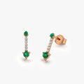 14K Gold Round Emerald and Diamond Micro Pave Prong Drop Earrings 0.24ctw