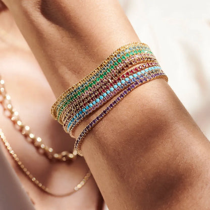 14k Gold Round Diamond and Multicolor Sapphire 4 Prong Tennis Bracelet