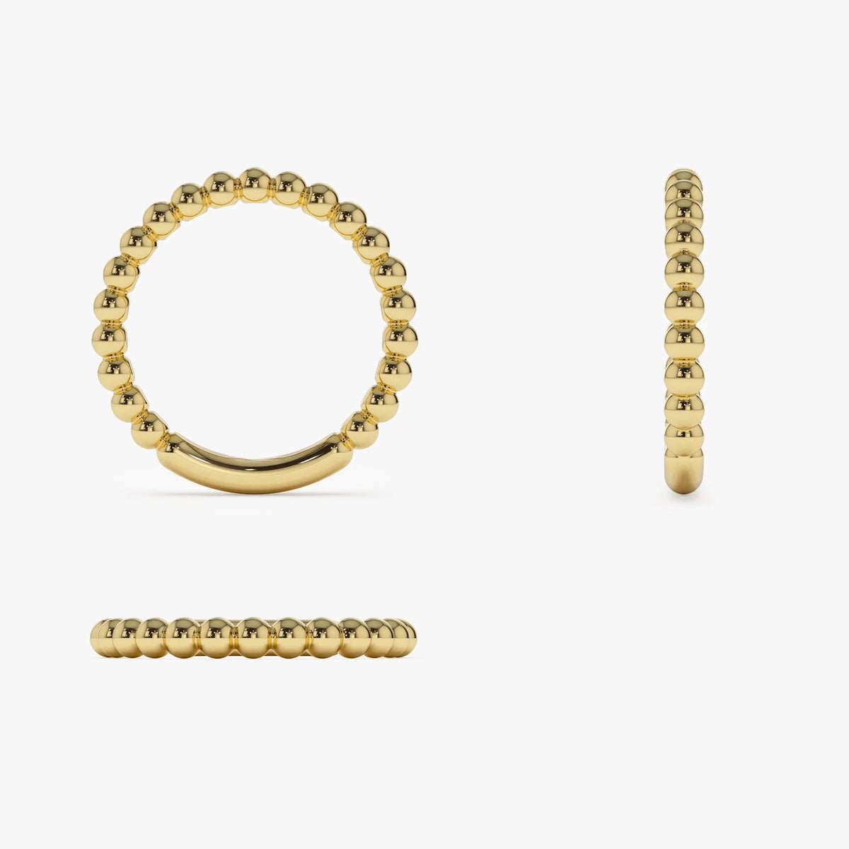 14k Solid Gold Beaded Stackable Band Ring 2.0mm Width