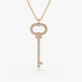 14K Solid Gold Round Diamond Micro Pave Key Charm Pendant Necklace 0.20ctw