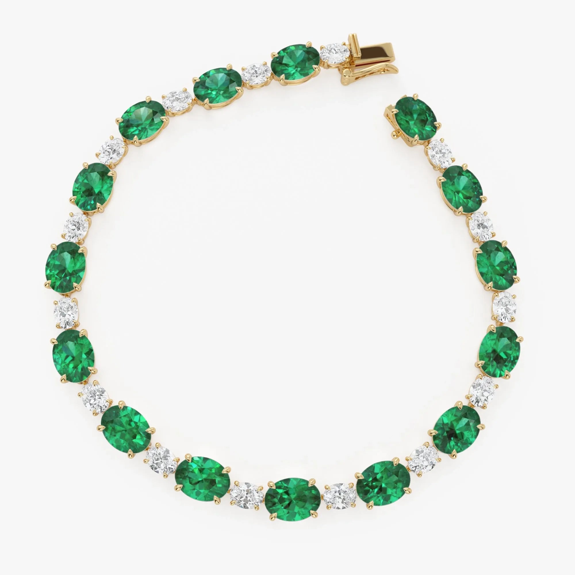 14K Solid Gold Lab Grown Colombian Emerald Cut Lab Grown Diamond 4 Prong Bracelet
