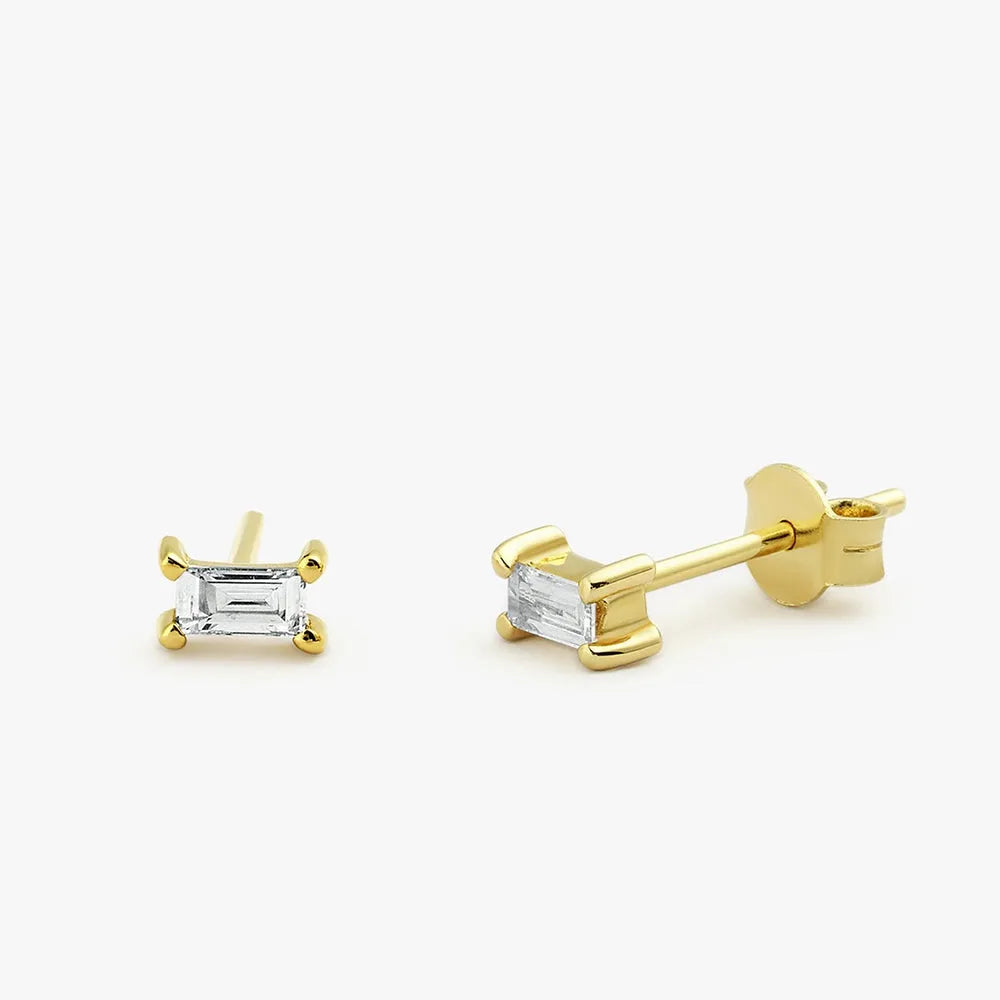 14k Gold Diamond Baguette Cut Stud Earrings Prong Setting 0.30 ctw