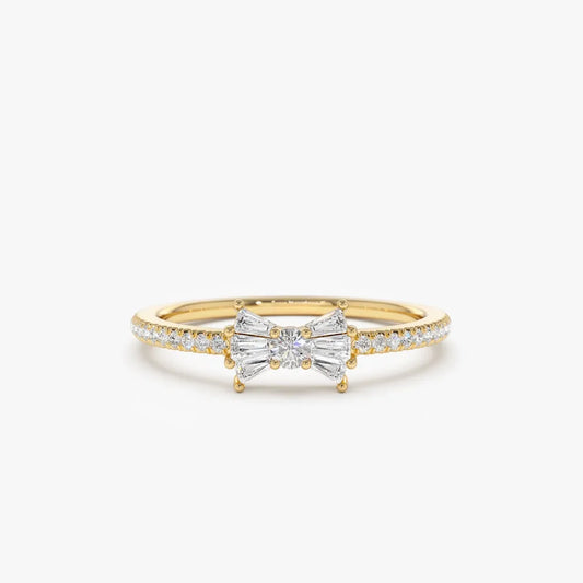 14k Gold 0.25 ctw Baguette and Round Diamond Bow Ring