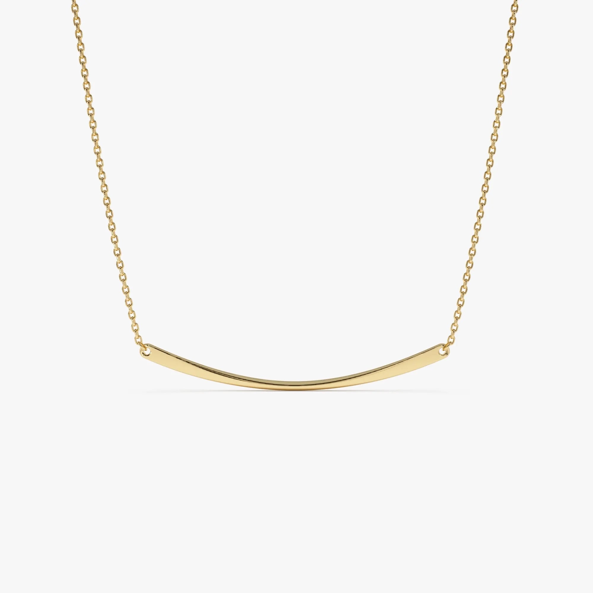 14k Solid Gold Minimalist Curved Bar Pendant Necklace