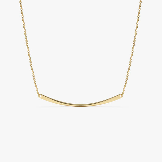 14k Solid Gold Minimalist Curved Bar Pendant Necklace