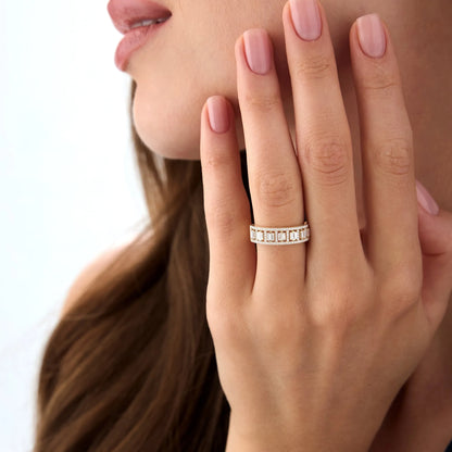 14k Gold Diamond Baguette and Round Cut Wide Pave Ring 0.60 ctw