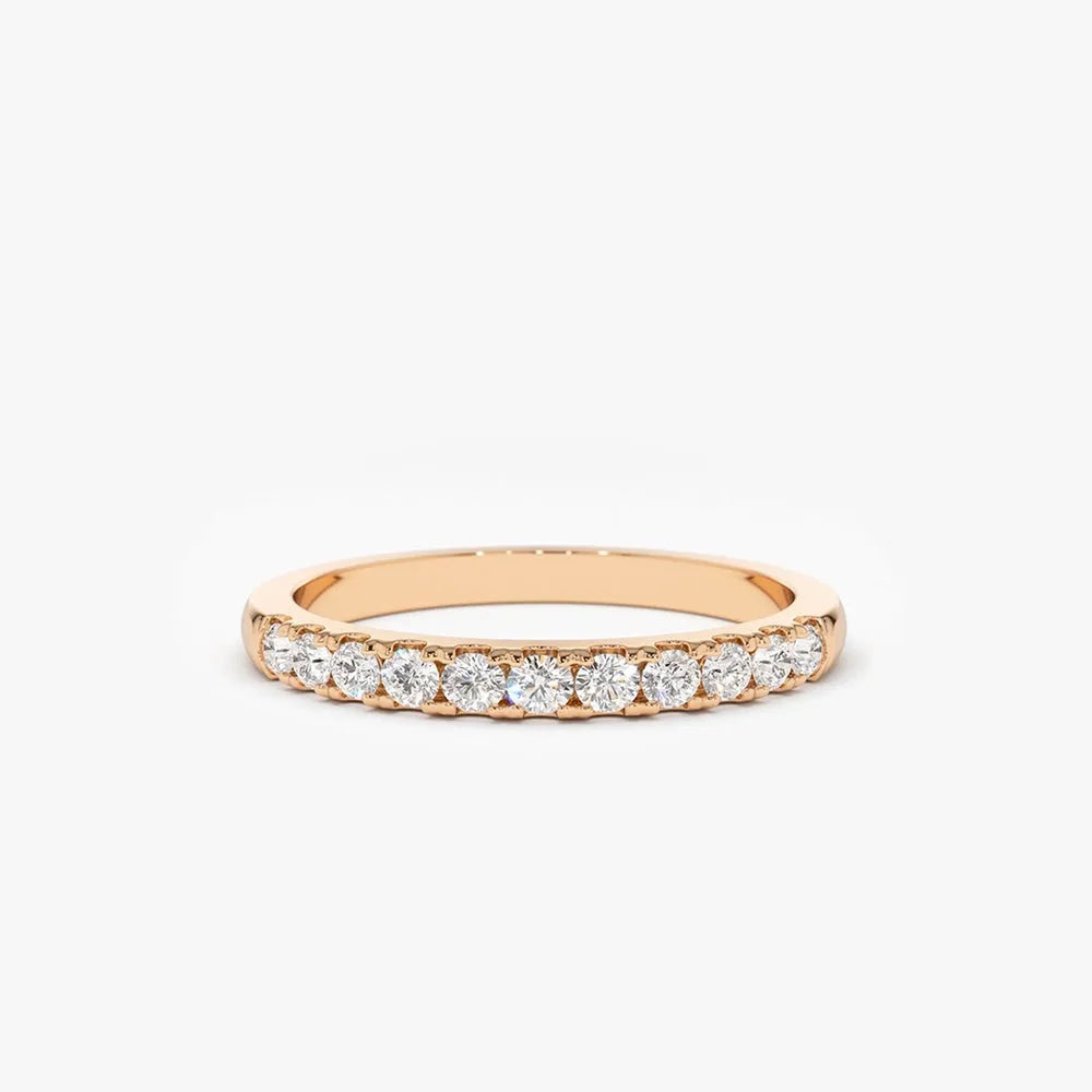 14K Gold Round Diamond 11 Stone Micro Pave Wedding Band 0.33 Carat