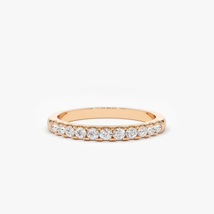 14K Gold Round Diamond 11 Stone Micro Pave Wedding Band 0.33 Carat