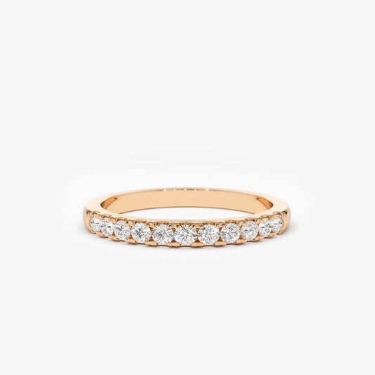 14K Gold Round Diamond 11 Stone Micro Pave Wedding Band 0.33 Carat