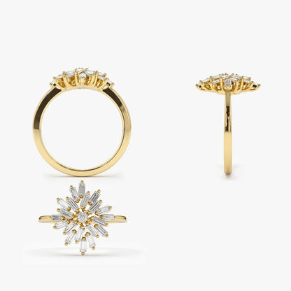 14K Gold 0.58 CTW Baguette and Round Diamond Ballerina Cluster Ring
