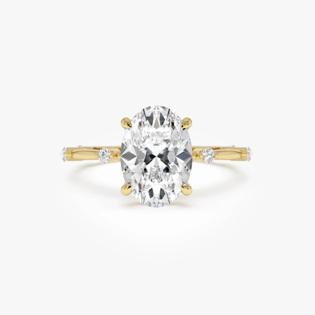 14k Gold Lab Grown Diamond Oval Engagement Ring Solenne Accent Band 1.55 Ctw