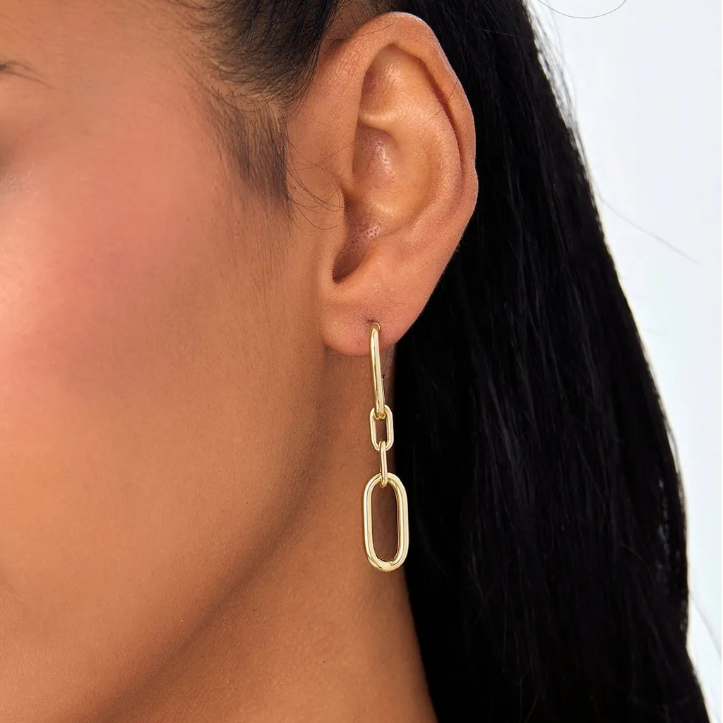 14k Gold Dangle Link Chain Drop Earrings 45.5mm Length 8.5mm Width