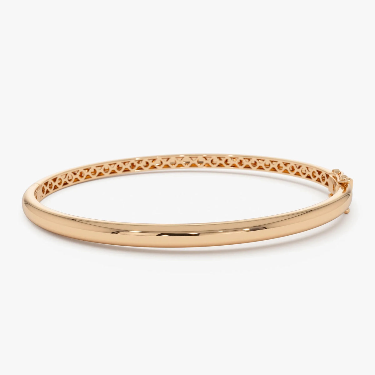 14K Solid Gold Wide Classic Dome Bangle Bracelet