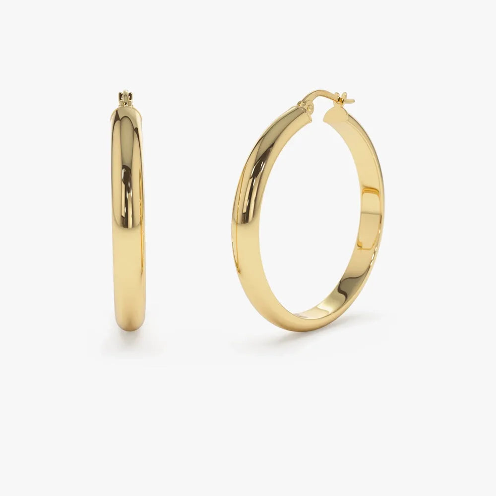 14k Solid Gold Large Hoop Earrings 35mm with 4.5mm Width