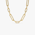 14k Solid Gold Twisted Rope and Plain Oval Paperclip Link Necklace
