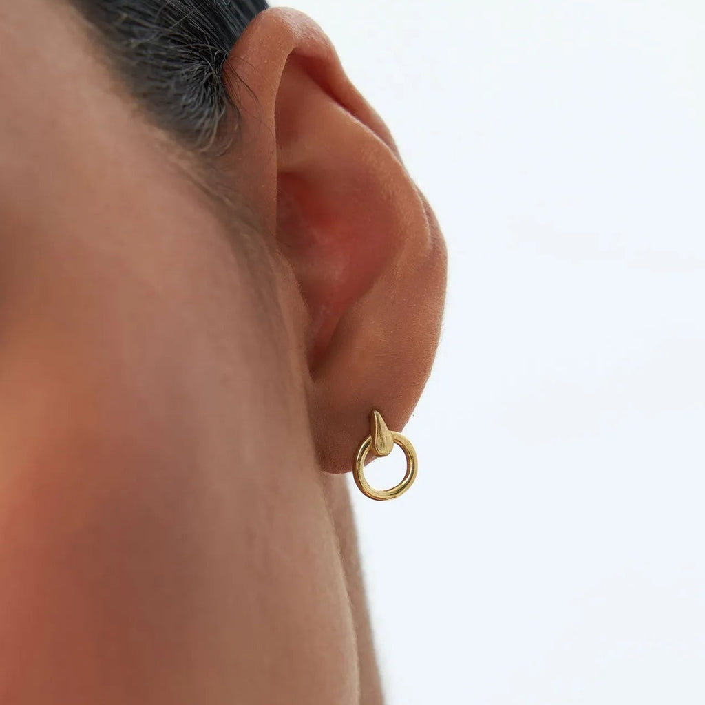 14k Gold Circle Drop Earrings 12.5mm Round Shape