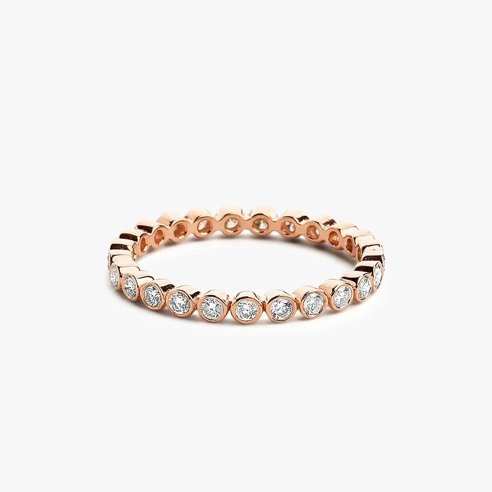 14K Gold Round Brilliant Cut Diamond Bezel Set Eternity Ring