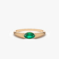 14K Gold Horizontal Marquise Natural Emerald Ring 0.25 CTW Handcrafted Jewelry