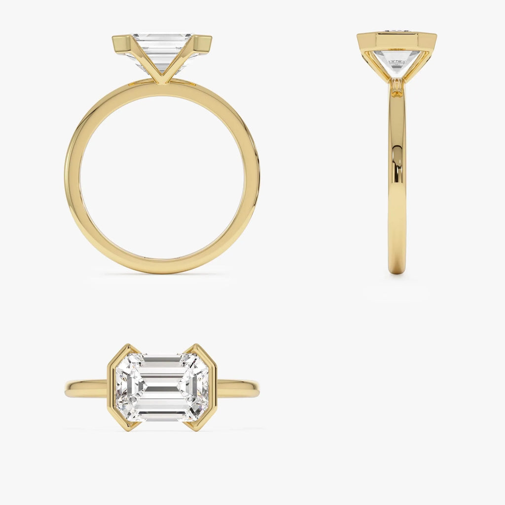 14K Gold 2.00 ctw Emerald Cut Lab Grown Diamond Half Bezel East-West Engagement Ring
