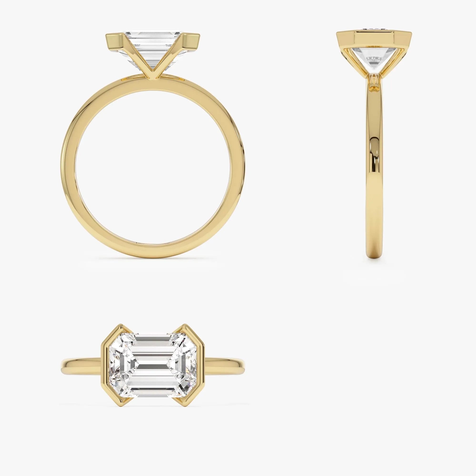 14K Gold 2.00 ctw Emerald Cut Lab Grown Diamond Half Bezel East-West Engagement Ring