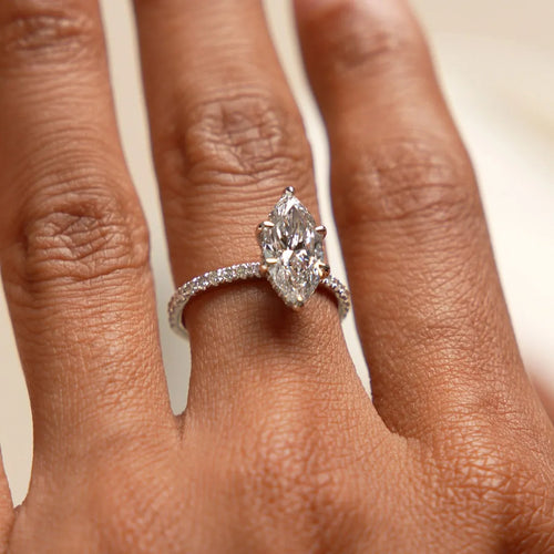 14k Gold 2.50 CTW Lab Grown Diamond Marquise Cut Pavé Hidden Halo Engagement Ring